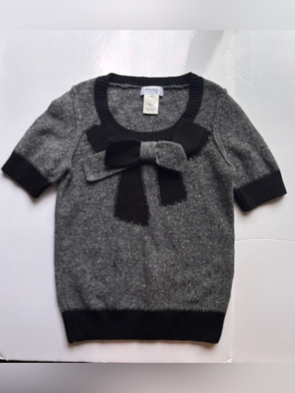 Sonia Rykiel wool knit bow sweater black and gray short sleeve luxury old money